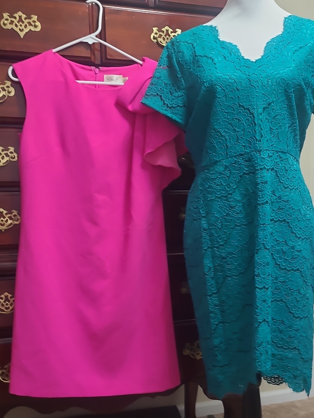 Eliza J Fuchsia Ruffle Shift Dress And Loft Teal Lace Dress. 2 For 1 Sale